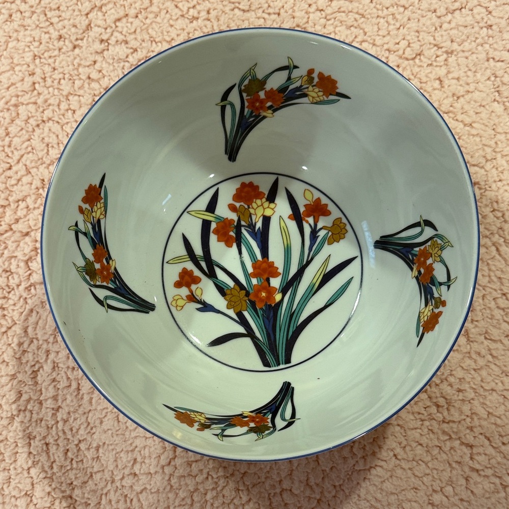 Tiffany & Co. Ceramic Bowl with Orange and Green Floral Design